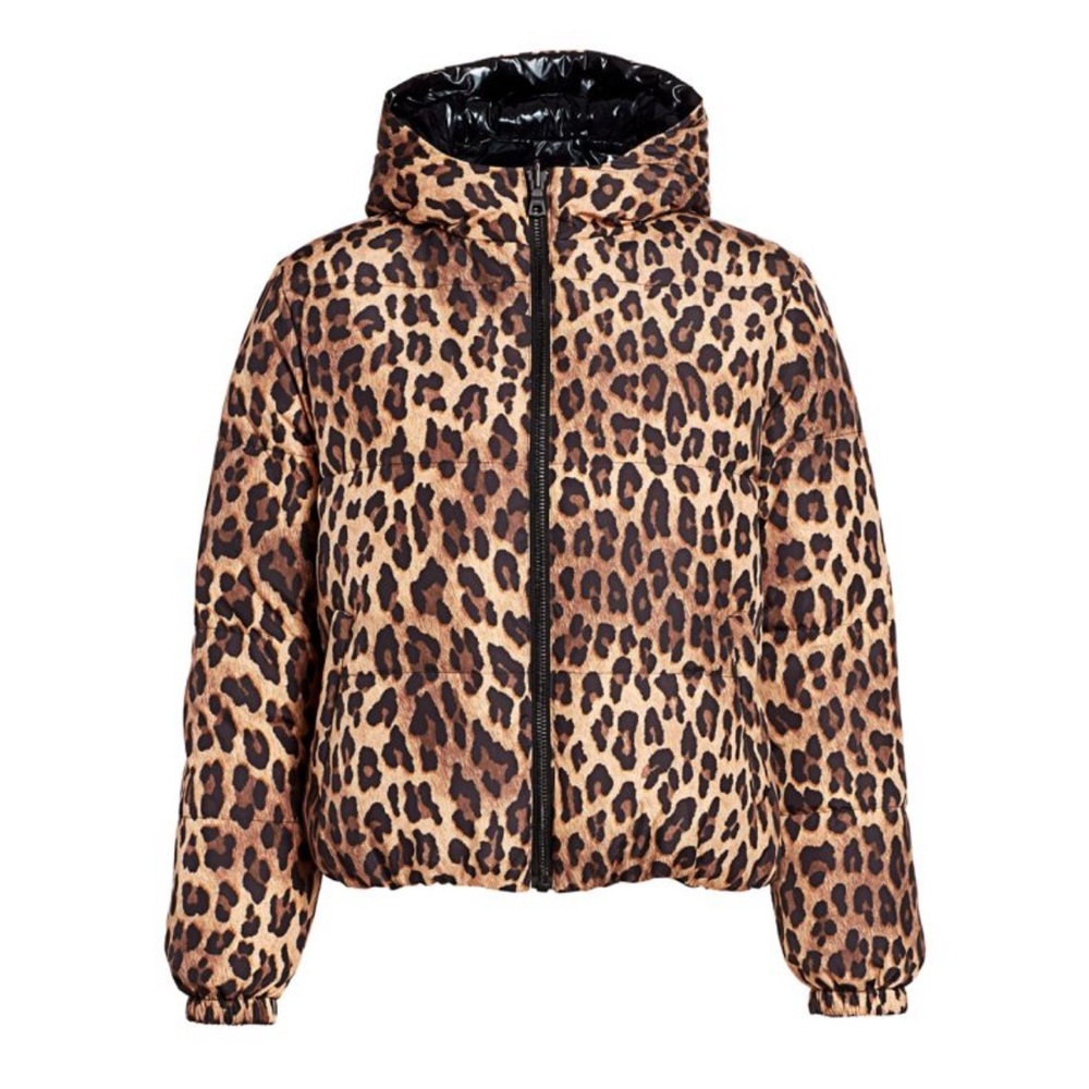Alice + Olivia Durham Leopard Print Puffer Jacket reversible size XS
